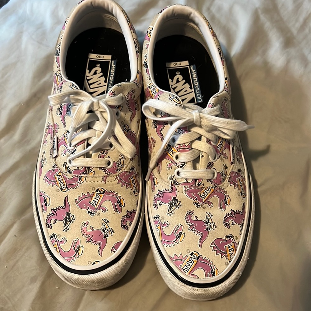 Vans UltraCush Pro White Pink Skater Dinosaur All Over Print Shoes